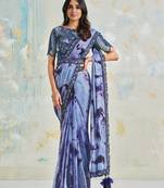 Lavender plain silk saree with blouse
