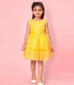 Yellow plain net kids-frocks