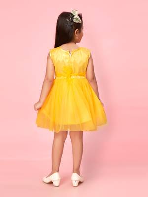 Yellow plain net kids-frocks 4