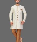 Hand Work done in front collar and button Semi Indo Stitched