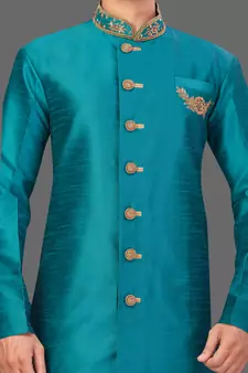 Hand Work done in front collar and button Semi Indo Stitched