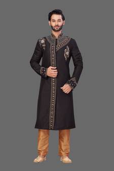 Hand work done in front Sherwani stitched