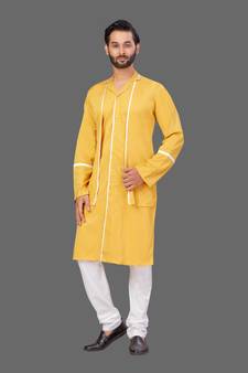 Designer wear pattern stitched front open kurta with attached jacket without button
