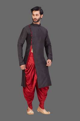 black art silk kurta with potli work design 1