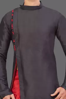 black art silk kurta with potli work design