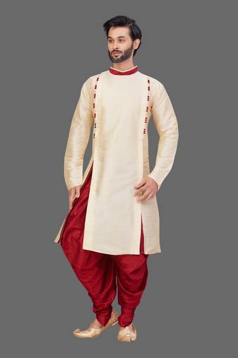 Pattern stitched side cut kurta with potli work