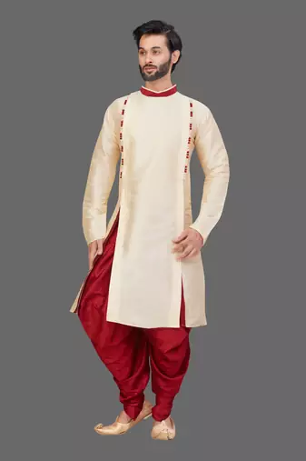 Pattern stitched side cut kurta with potli work