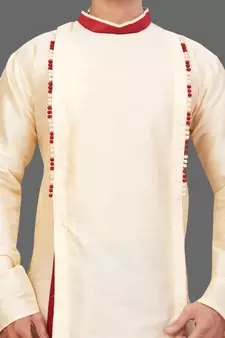 Pattern stitched side cut kurta with potli work
