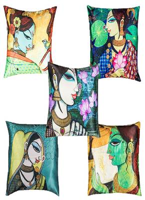 Sb interio Premium Satin Digital Print 16×16 inch combo pack of 05 cushion pillow Cover 1