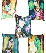 Sb interio Premium Satin Digital Print 16×16 inch combo pack of 05 cushion pillow Cover