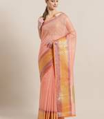Geometric Pattern Cotton Pink Saree With Unstitched Blouse Piece