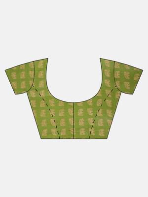 Kalista Women's Animal Printed Mysore Silk White And Green Saree With Unstitched Blouse Piece(115-ALIRA) 3