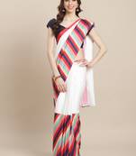 Striped Pattern Silk White Saree With Unstitched Blouse Piece