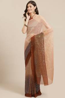 Sequin Work Georgette Dark Grey Saree With Unstitched Blouse Piece