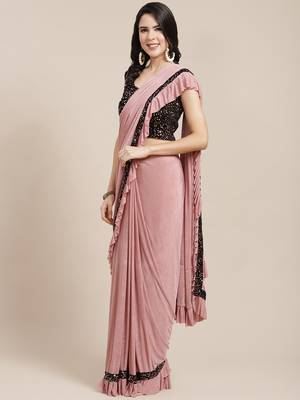 pre draped kalista striped pattern knitted lycra saree 1