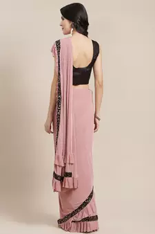 pre draped kalista striped pattern knitted lycra saree