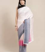 Pleates Pattern Dola Silk White Saree With Unstitched Blouse Piece
