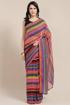 Striped Sequin Work Pattern Georgette MultiSaree With Unstitched Blouse Piece