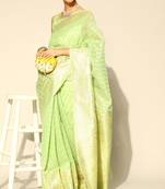Woven Chanderi Cotton Light Green Saree With Unstitched Blouse Piece 