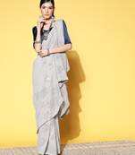 Sequin Work Georgette White Saree With Unstitched Blouse Piece