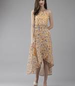 Yellow printed georgette short-dresses