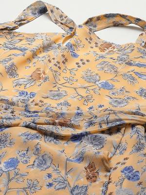 Yellow printed georgette short-dresses 2