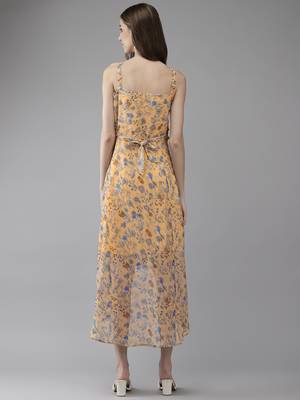 Yellow printed georgette short-dresses 4