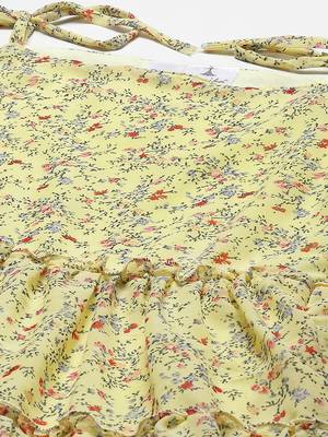 Yellow printed georgette short-dresses 2