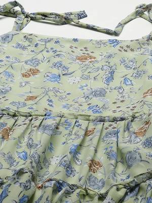Green printed georgette short-dresses 2