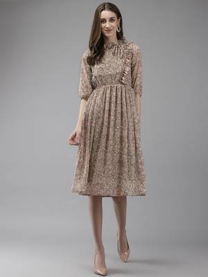 Fawn printed georgette short-dresses 1