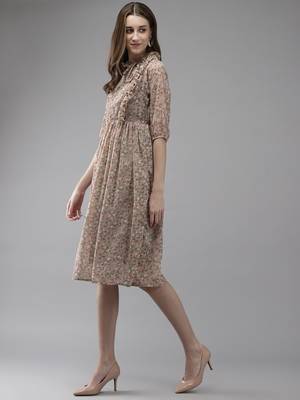 Fawn printed georgette short-dresses 3