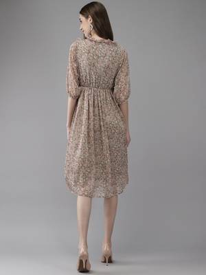Fawn printed georgette short-dresses 4