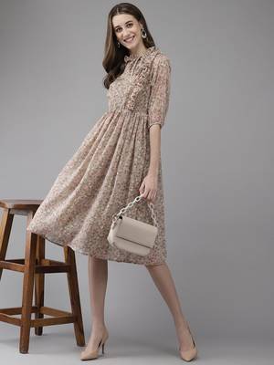 Fawn printed georgette short-dresses 5
