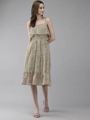Green printed georgette short-dresses 1