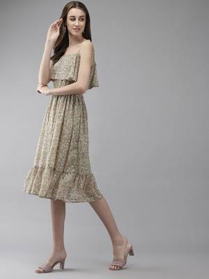 Green printed georgette short-dresses 3