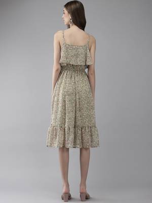 Green printed georgette short-dresses 4