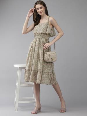 Green printed georgette short-dresses 5