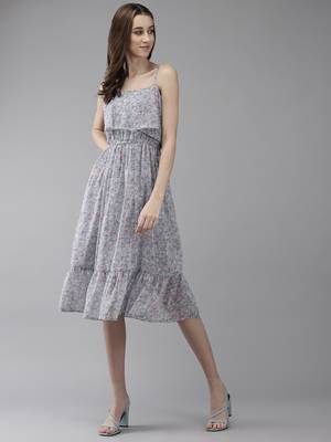 Grey printed georgette short-dresses 1
