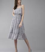 Grey printed georgette short-dresses