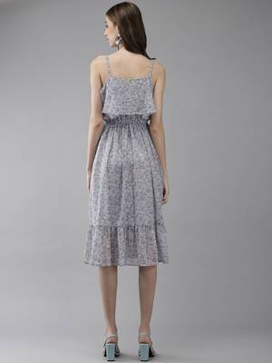 Grey printed georgette short-dresses 4