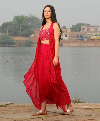 Bralet With Drape skirt And Shimmer  jacket 1