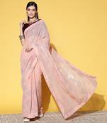 Sequin Work Georgette Purple Saree With Unstitched Blouse Piece