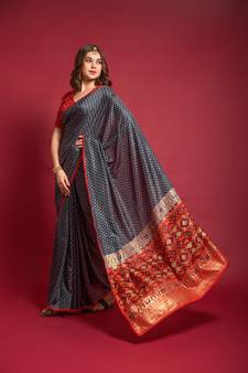 Woven Silk Grey Saree With Unstitched Blouse Piece 