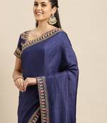 Silk Blend Saree With Embroidered Border With Blouse