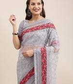 Soft Net Saree With Embroidered Border  With Blouse