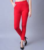 Women Red Ankle Length Plus Pant