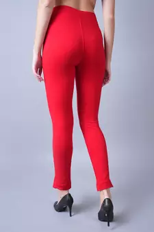 Women Red Ankle Length Plus Pant