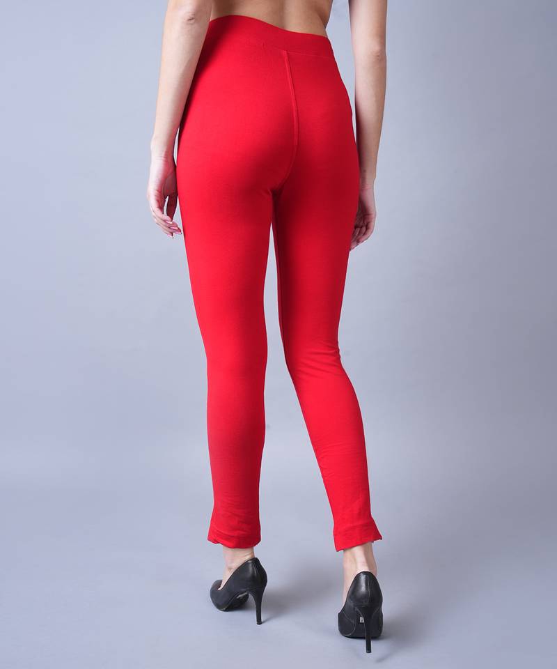 Women Red Ankle Length Plus Pant