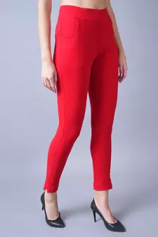 Women Red Ankle Length Plus Pant