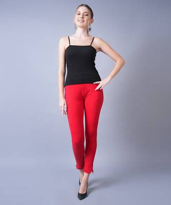 Women Red Ankle Length Plus Pant 4